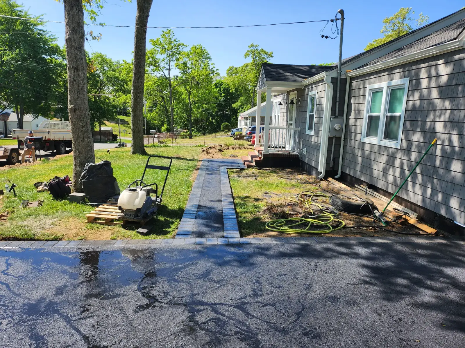 New walkway with paver border, base stage by Promaster Maintenance Corp, Long Island, NY