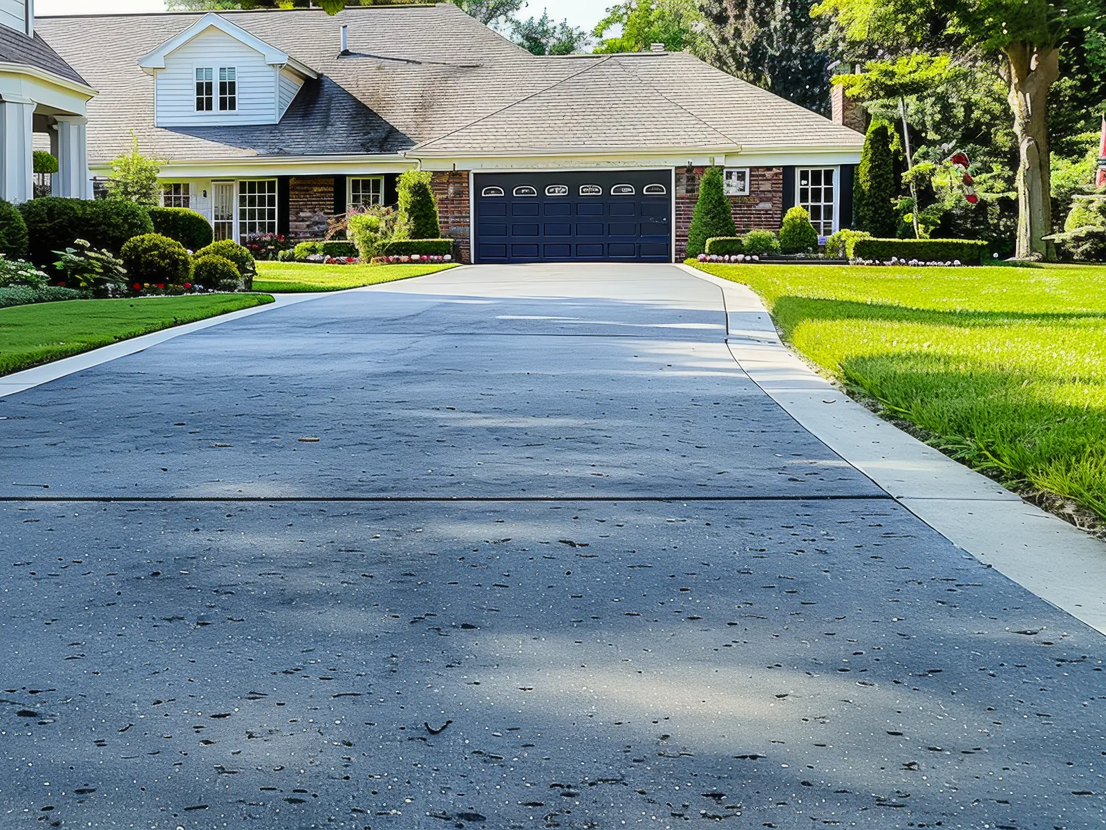 Smooth concrete driveway in front of a home